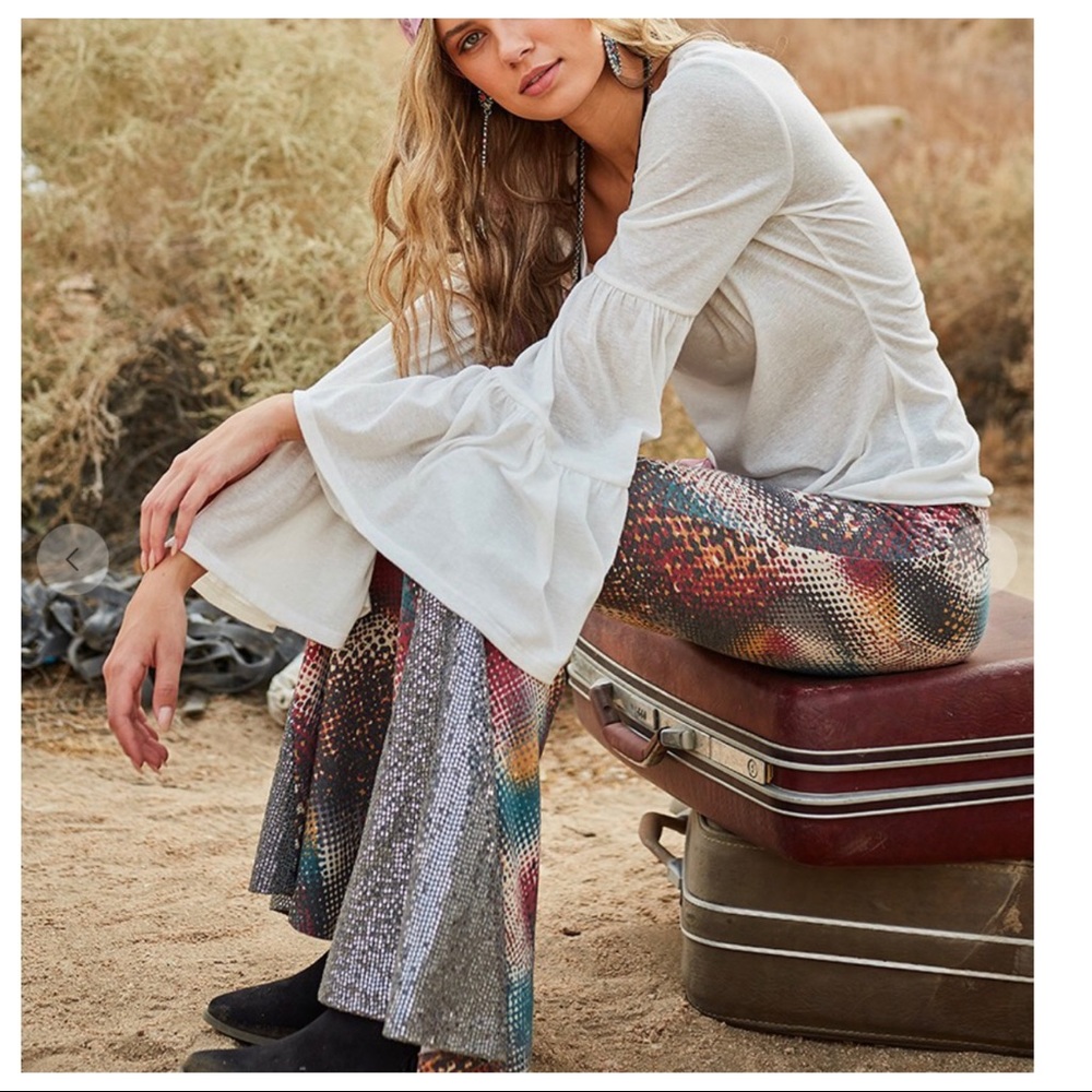 Boho gypsy chic multi color flare bell pants - Picture 6 of 7